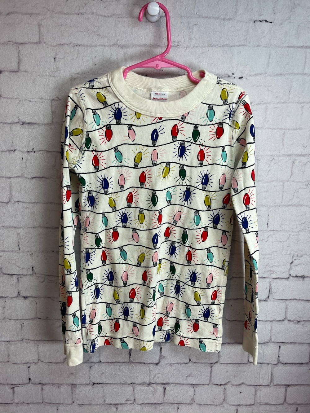 Hanna Andersson kids size 8 Christmas pajama top cream with lights